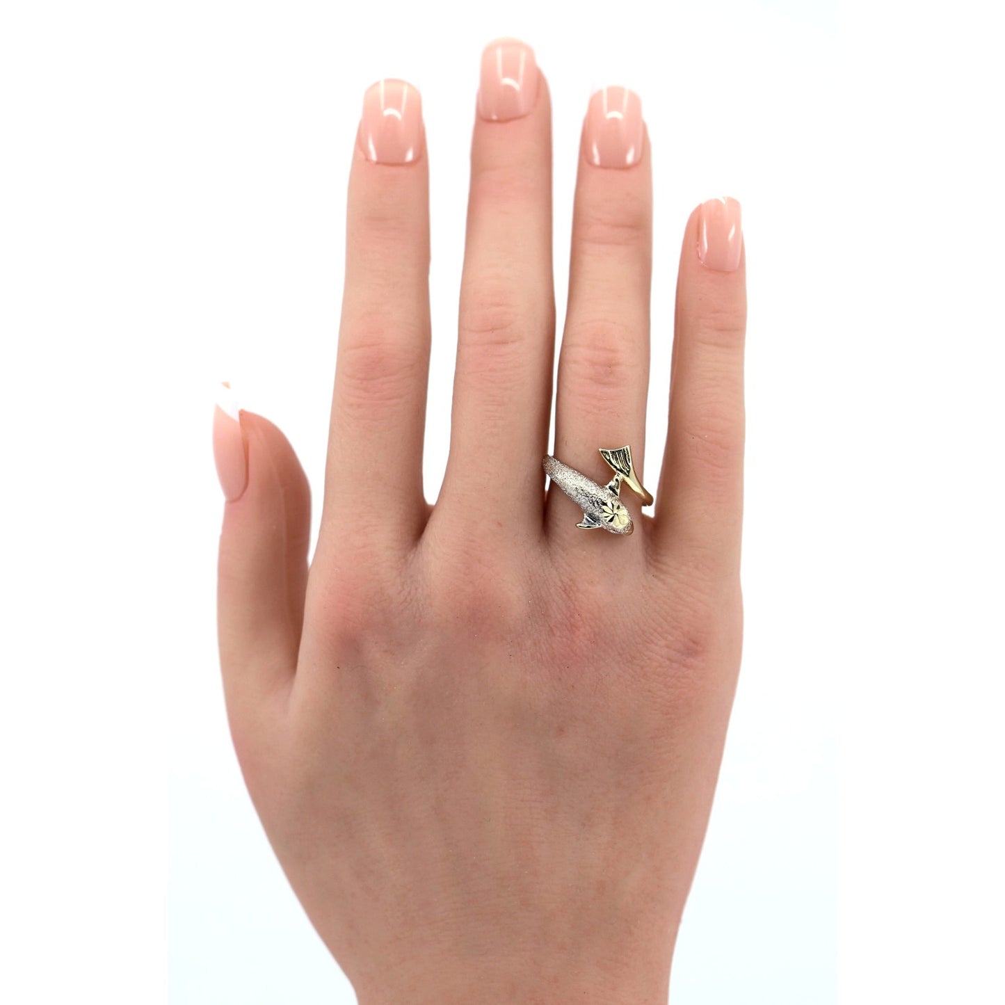 14K Two Tone Gold Diamond Cut Dolphin Ring