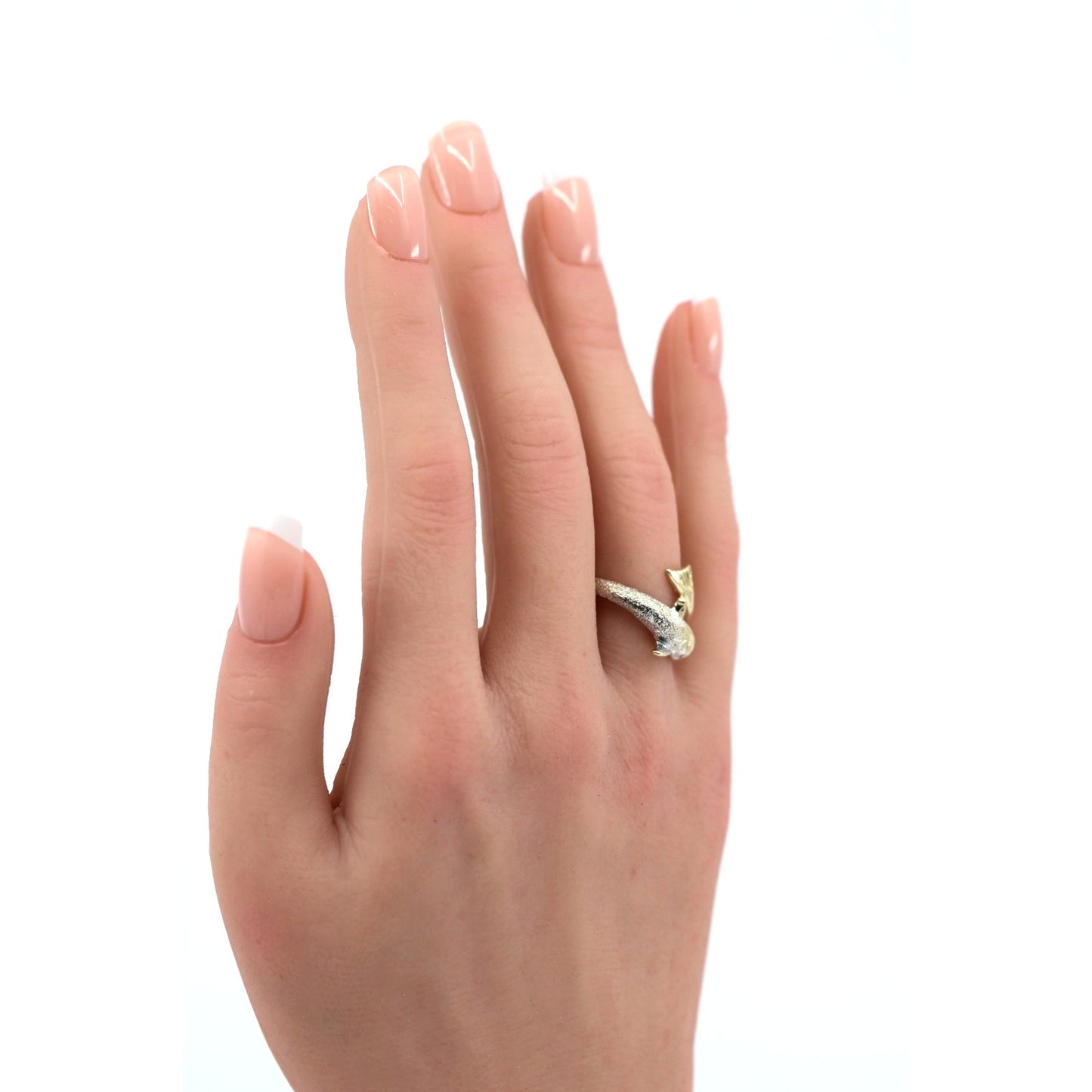 14K Two Tone Gold Diamond Cut Dolphin Ring