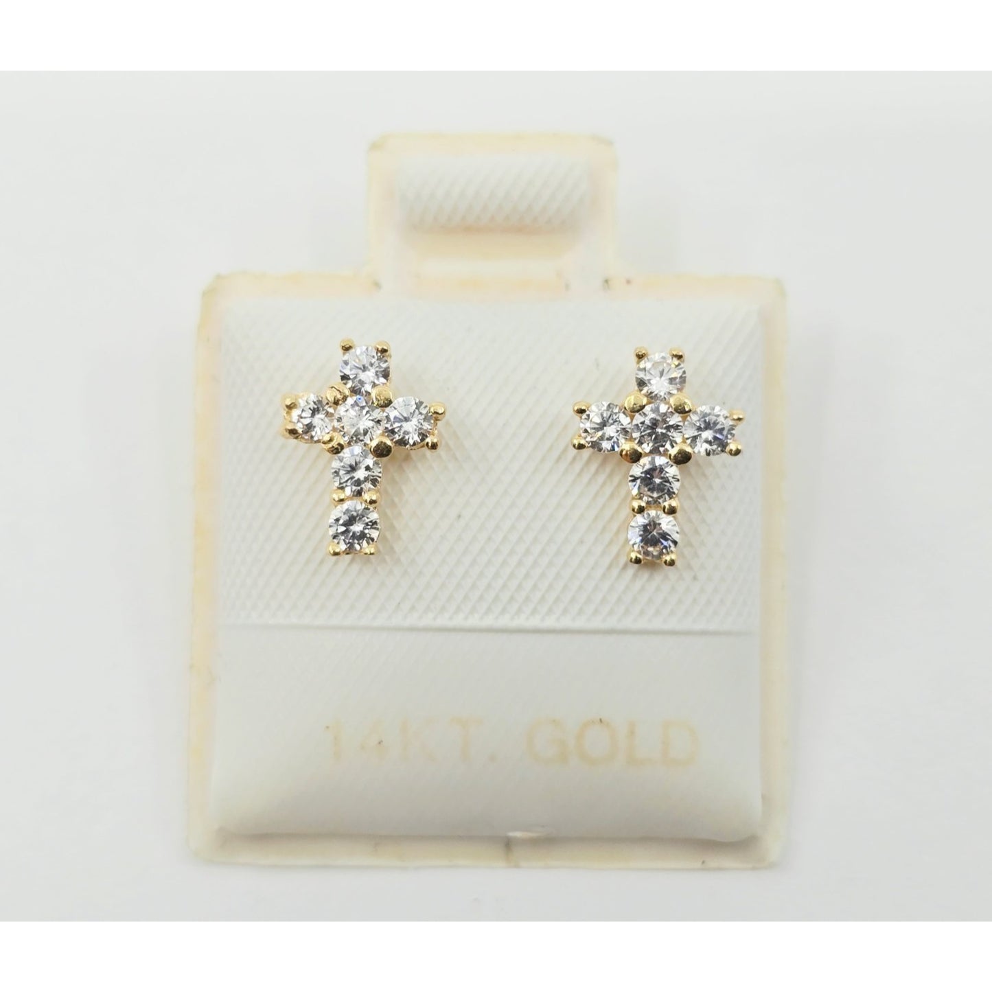 Tiny 14K Yellow Gold Cross Shaped CZ Stud Earrings