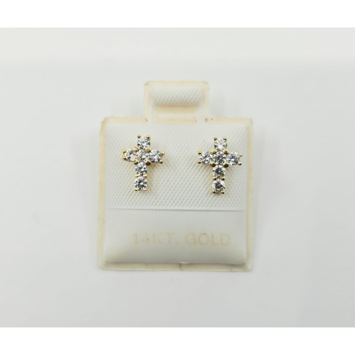 Tiny 14K Yellow Gold Cross Shaped CZ Stud Earrings