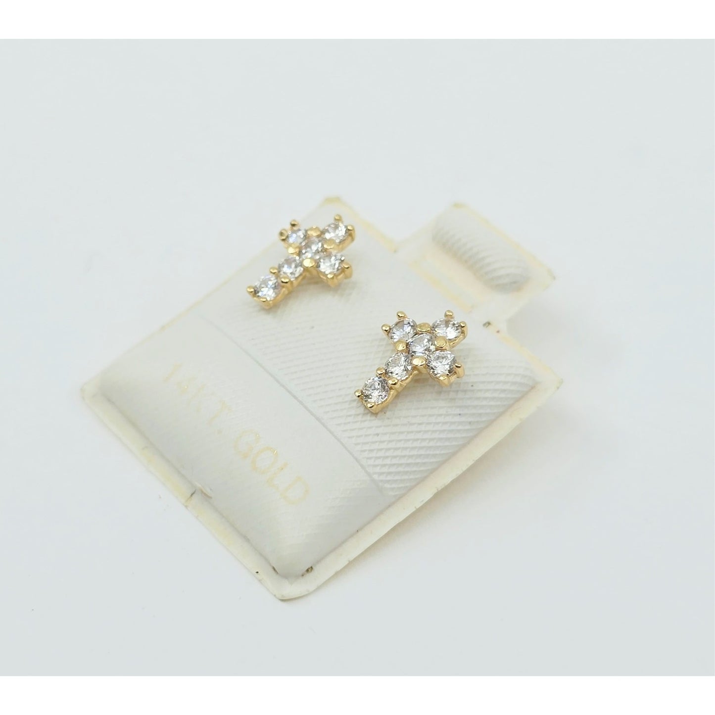 Tiny 14K Yellow Gold Cross Shaped CZ Stud Earrings