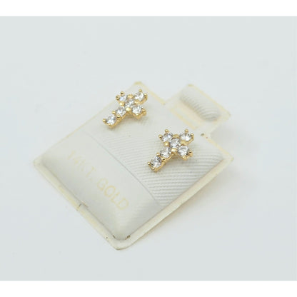 Tiny 14K Yellow Gold Cross Shaped CZ Stud Earrings