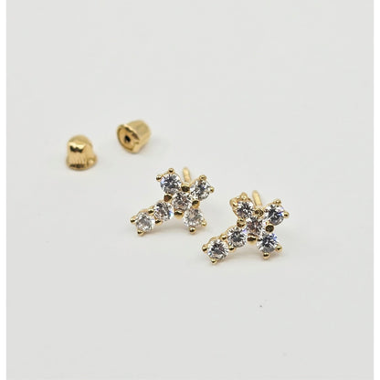 Tiny 14K Yellow Gold Cross Shaped CZ Stud Earrings