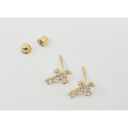 Tiny 14K Yellow Gold Cross Shaped CZ Stud Earrings