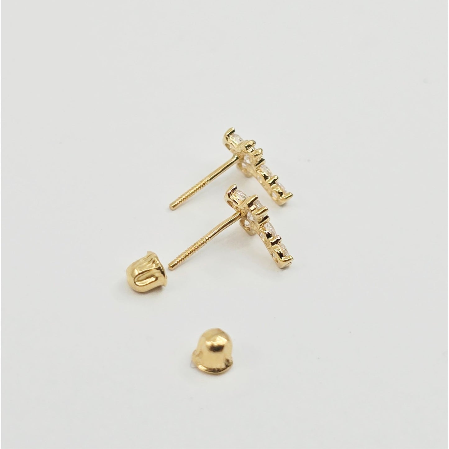 Tiny 14K Yellow Gold Cross Shaped CZ Stud Earrings