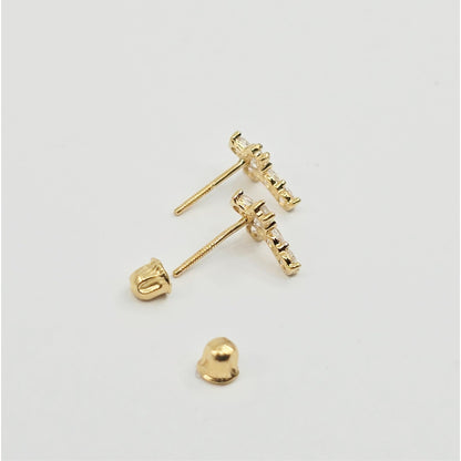 Tiny 14K Yellow Gold Cross Shaped CZ Stud Earrings