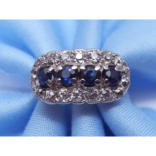 Vintage 14K Two Tone Gold Round Cut Sapphire & Diamond Ring