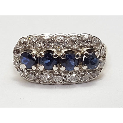 Vintage 14K Two Tone Gold Round Cut Sapphire & Diamond Ring