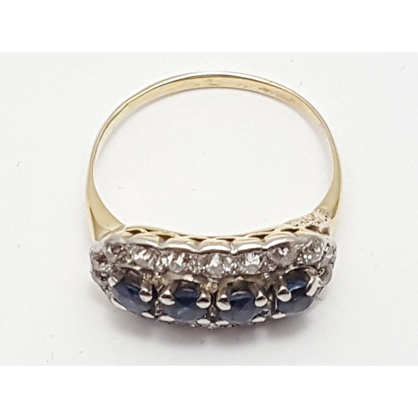 Vintage 14K Two Tone Gold Round Cut Sapphire & Diamond Ring