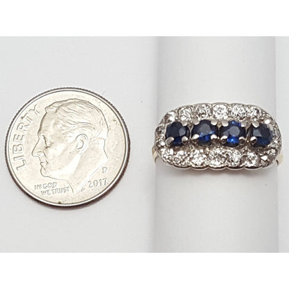 Vintage 14K Two Tone Gold Round Cut Sapphire & Diamond Ring