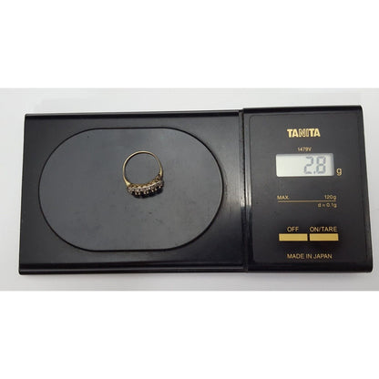 Vintage 14K Two Tone Gold Round Cut Sapphire & Diamond Ring