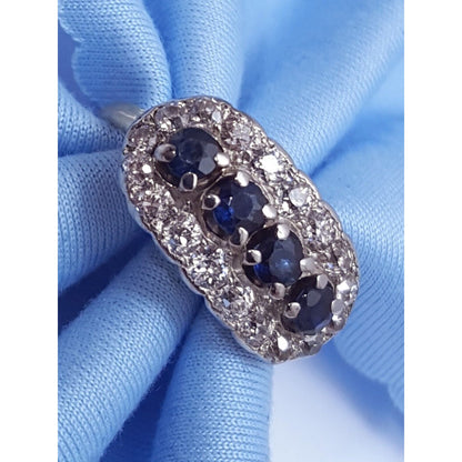 Vintage 14K Two Tone Gold Round Cut Sapphire & Diamond Ring