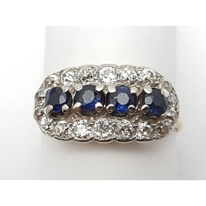 Vintage 14K Two Tone Gold Round Cut Sapphire & Diamond Ring