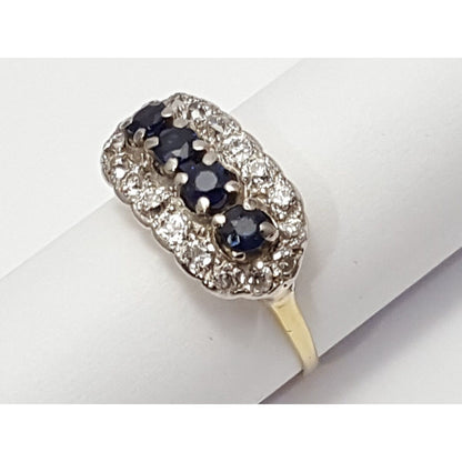 Vintage 14K Two Tone Gold Round Cut Sapphire & Diamond Ring