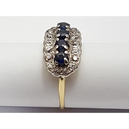 Vintage 14K Two Tone Gold Round Cut Sapphire & Diamond Ring