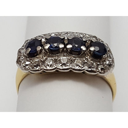 Vintage 14K Two Tone Gold Round Cut Sapphire & Diamond Ring