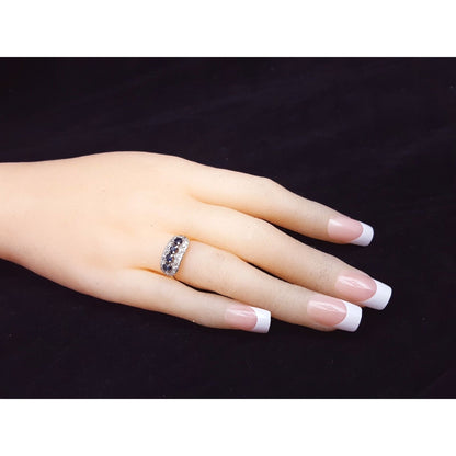 Vintage 14K Two Tone Gold Round Cut Sapphire & Diamond Ring