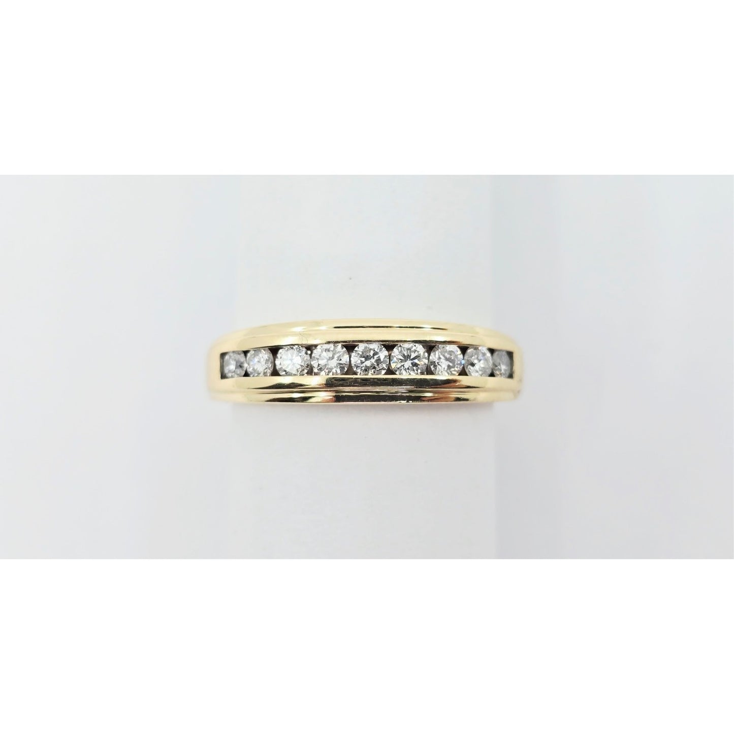14K Yellow Gold Single Row Diamond Wedding Band Ring