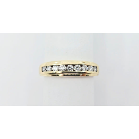 14K Yellow Gold Single Row Diamond Wedding Band Ring