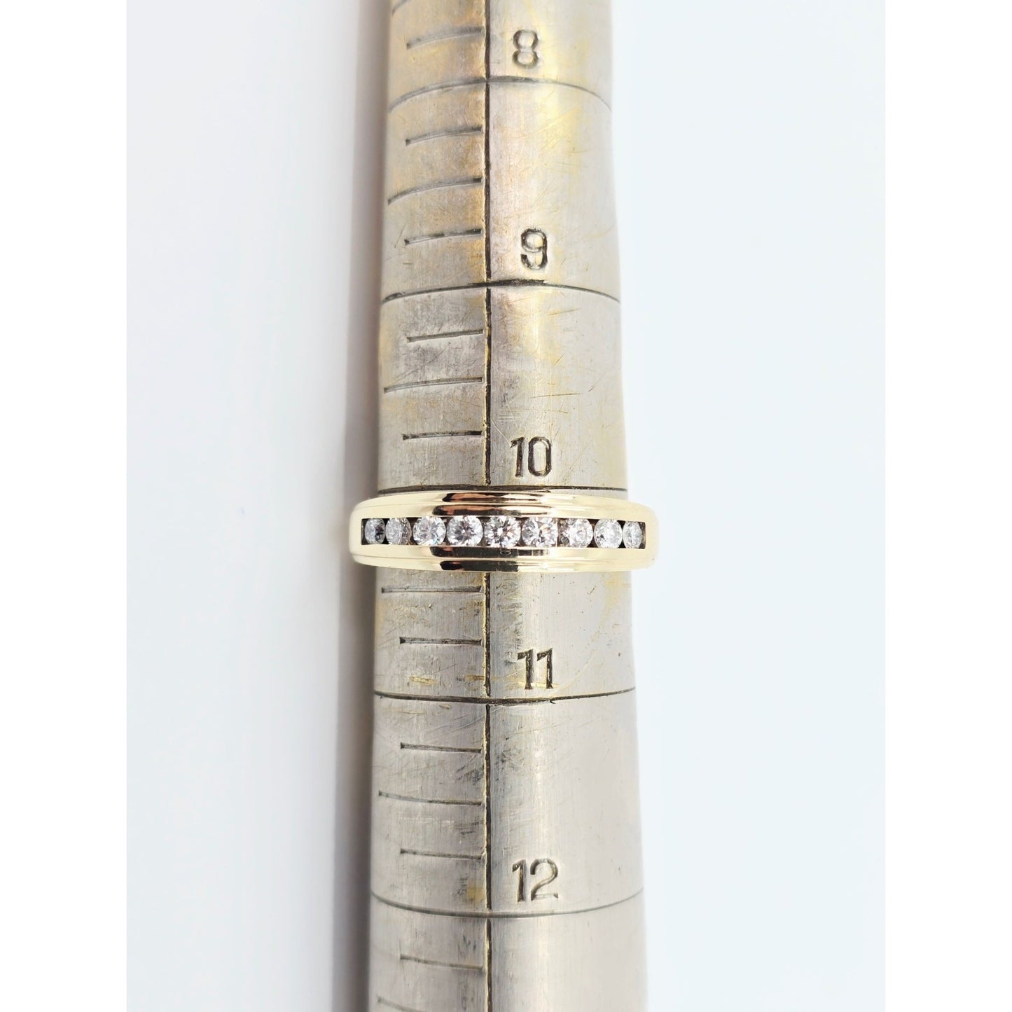 14K Yellow Gold Single Row Diamond Wedding Band Ring
