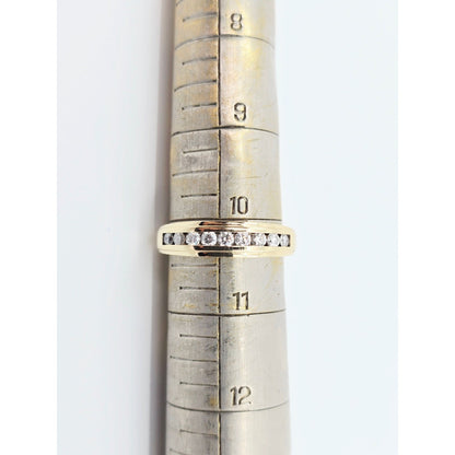 14K Yellow Gold Single Row Diamond Wedding Band Ring
