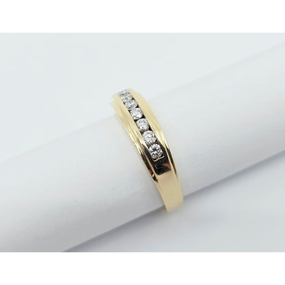14K Yellow Gold Single Row Diamond Wedding Band Ring