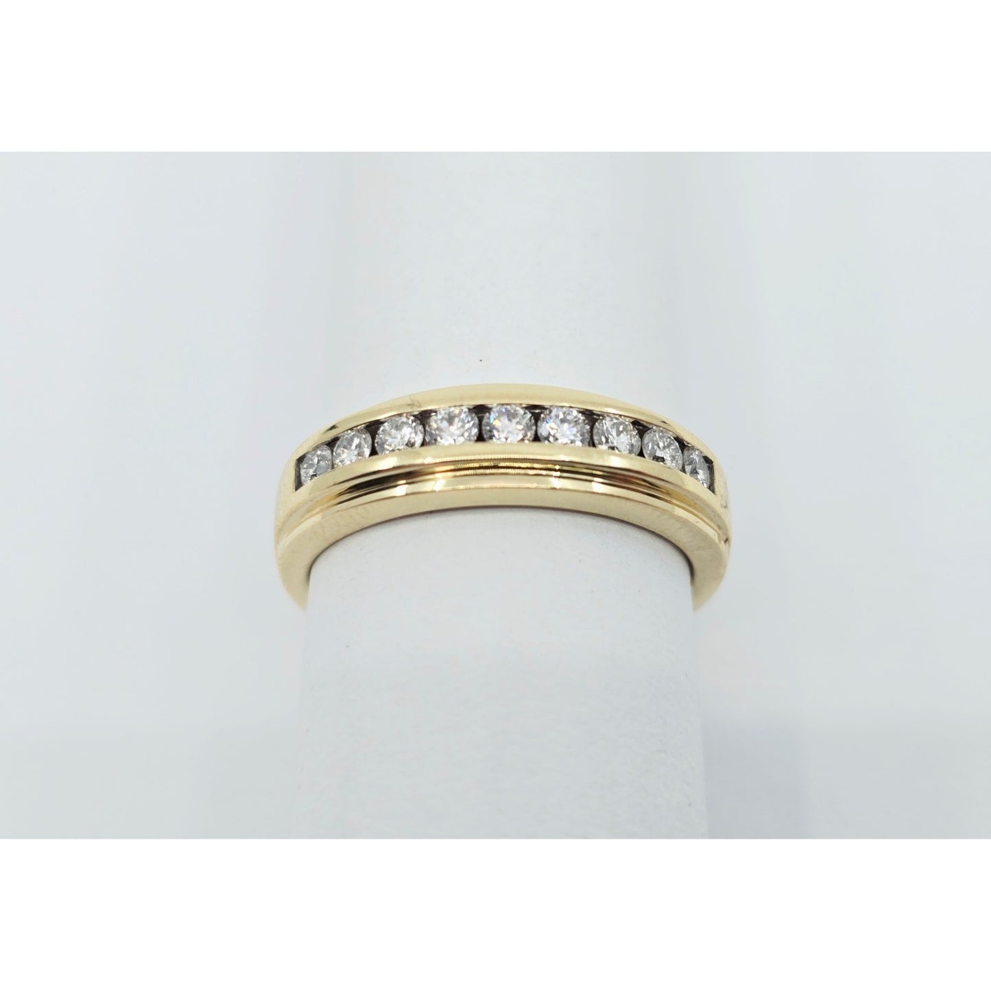 14K Yellow Gold Single Row Diamond Wedding Band Ring