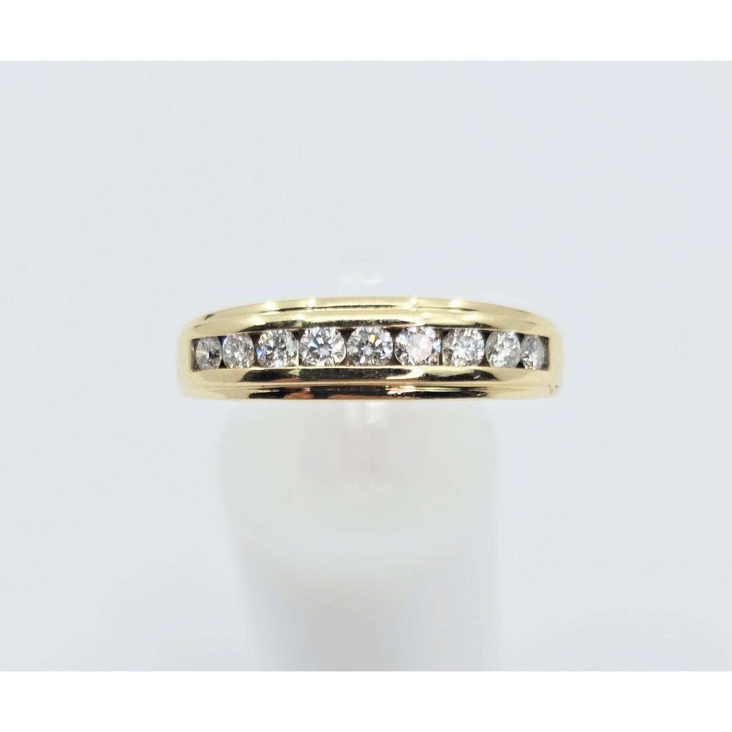 14K Yellow Gold Single Row Diamond Wedding Band Ring