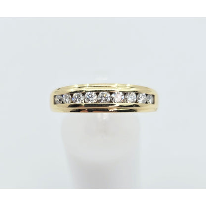 14K Yellow Gold Single Row Diamond Wedding Band Ring