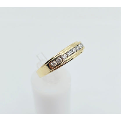 14K Yellow Gold Single Row Diamond Wedding Band Ring
