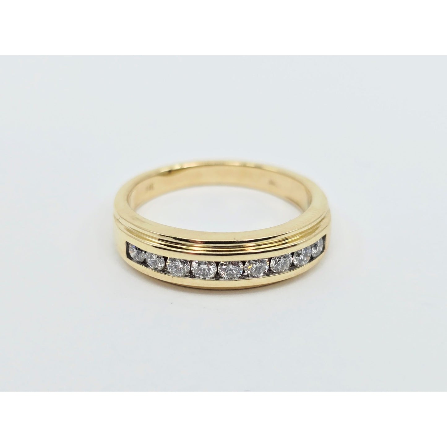 14K Yellow Gold Single Row Diamond Wedding Band Ring