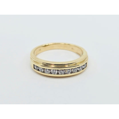 14K Yellow Gold Single Row Diamond Wedding Band Ring