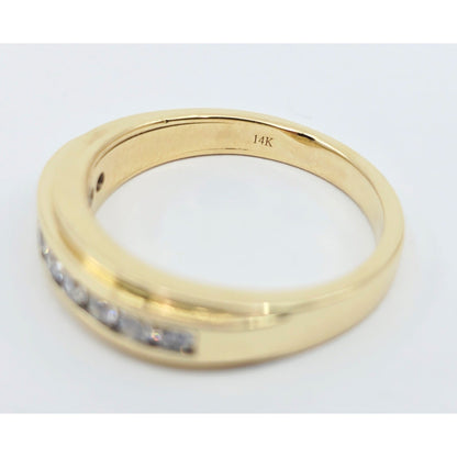 14K Yellow Gold Single Row Diamond Wedding Band Ring