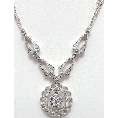 18K White Gold Round Diamond Cable Link Chain Necklace