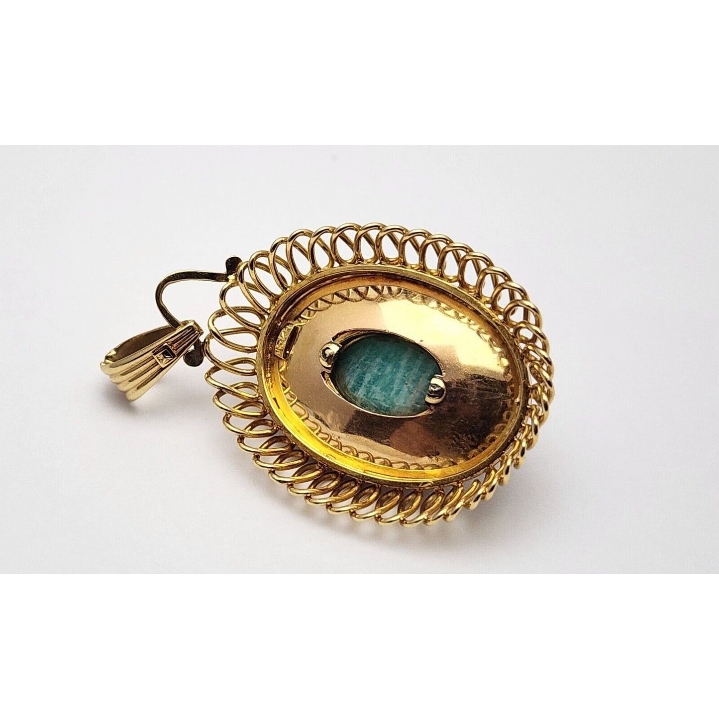 18K Solid Yellow Gold Diamond & Green Cabochon Gemstone Charm Pendant