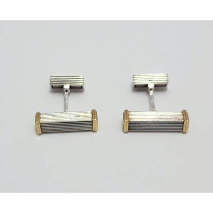 Modern GTP 18K Solid Yellow Gold & 925 Sterling Silver Cufflinks