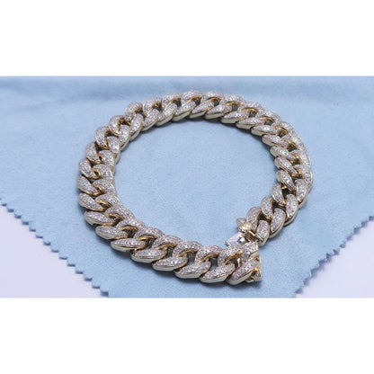 14K Solid Multi Tone Gold Diamond Cuban Link Bracelet