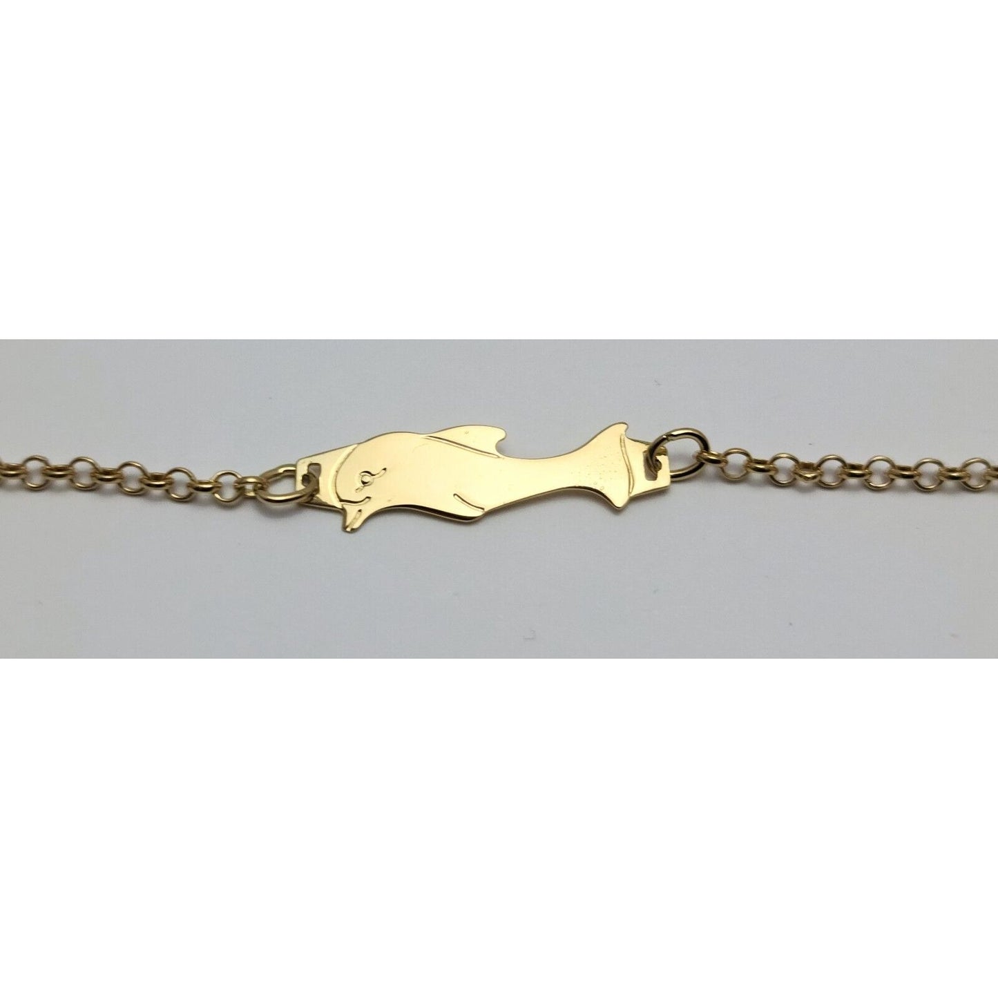 18K Solid Yellow Gold Designer Cable Link Dolphin Baby Bracelet