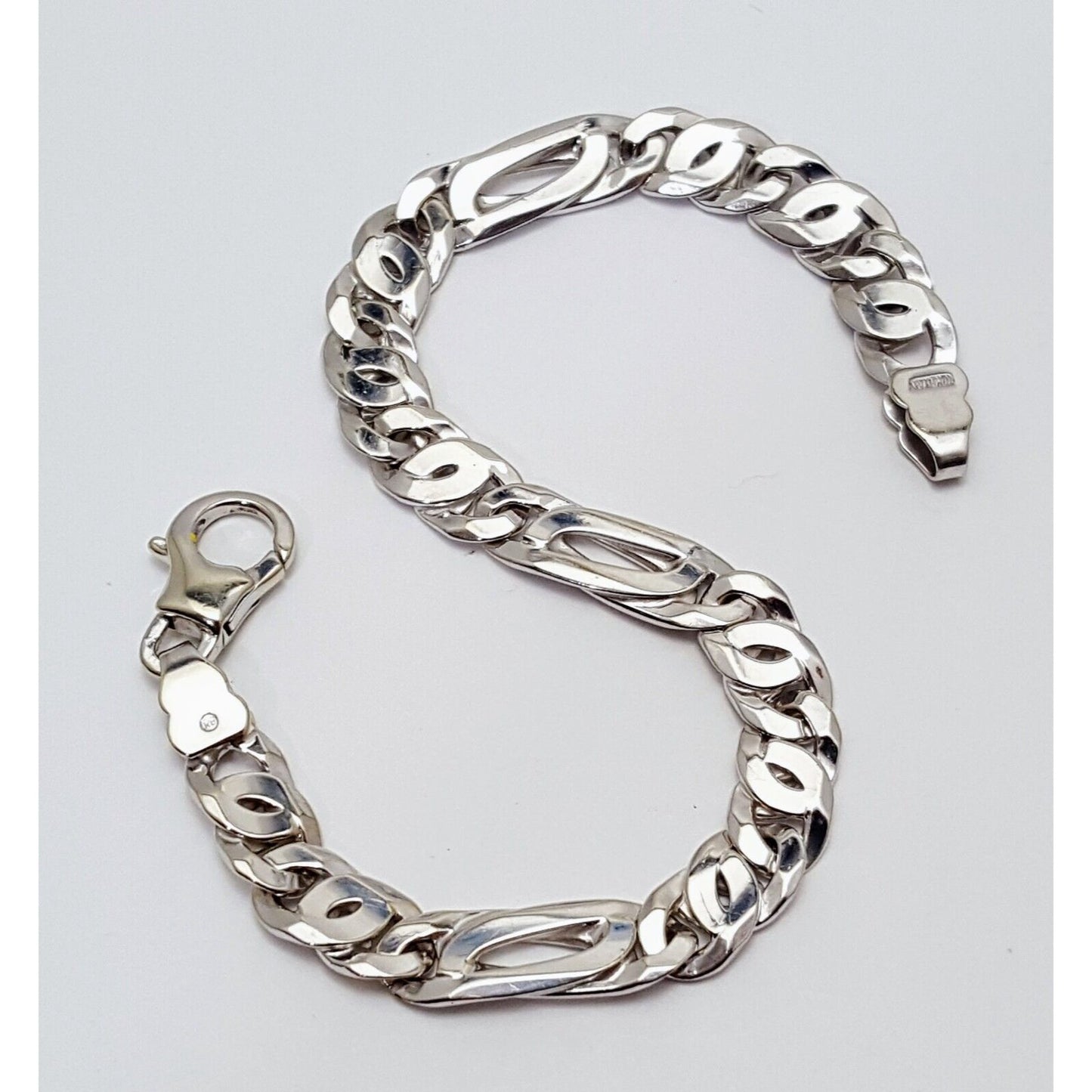 10K Solid White Gold Fancy Figaro Link Bracelet