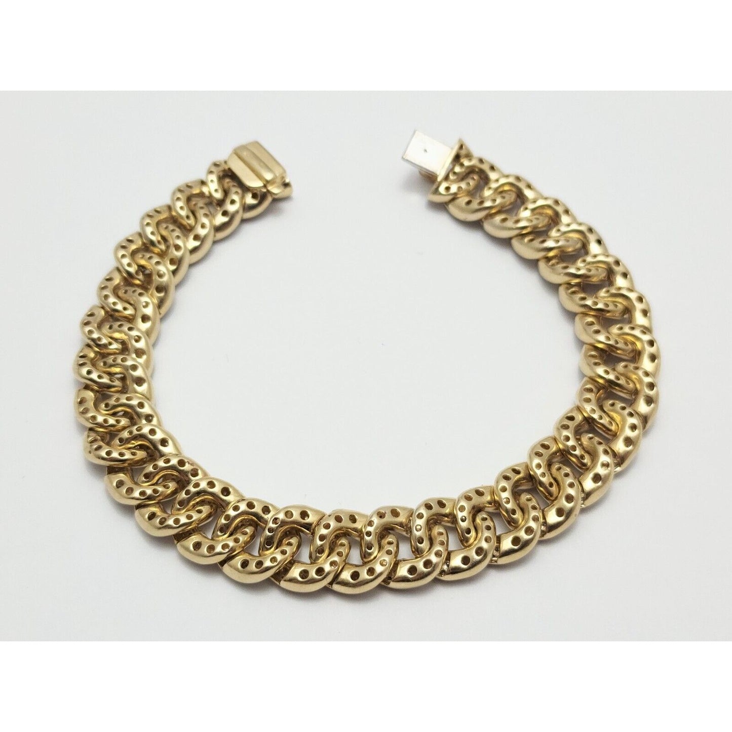 14K Solid Multi Tone Gold Diamond Cuban Link Bracelet