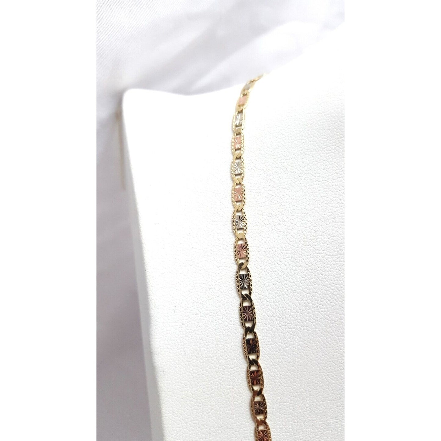 10K Tri Tone Gold Diamond Cut Mariner Link Chain Necklace