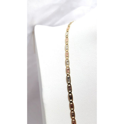 10K Tri Tone Gold Diamond Cut Mariner Link Chain Necklace