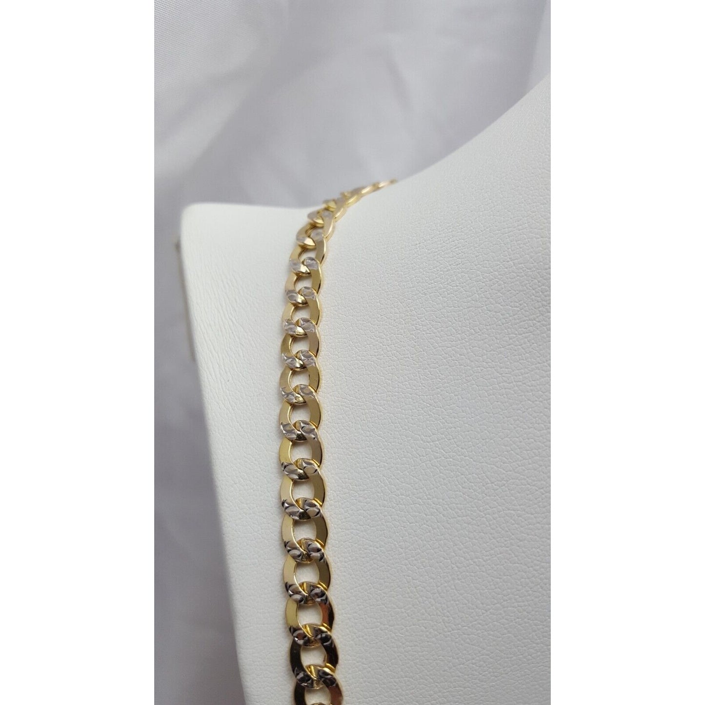 14K Two Tone Gold Diamond Cut Cuban Link Chain Necklace