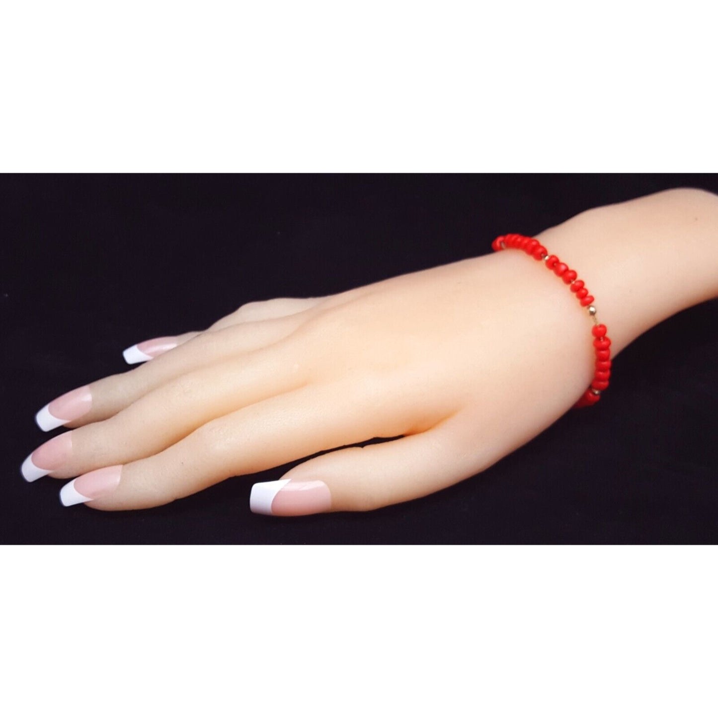 14K Solid Yellow Gold Red Coral Box Link Bracelet