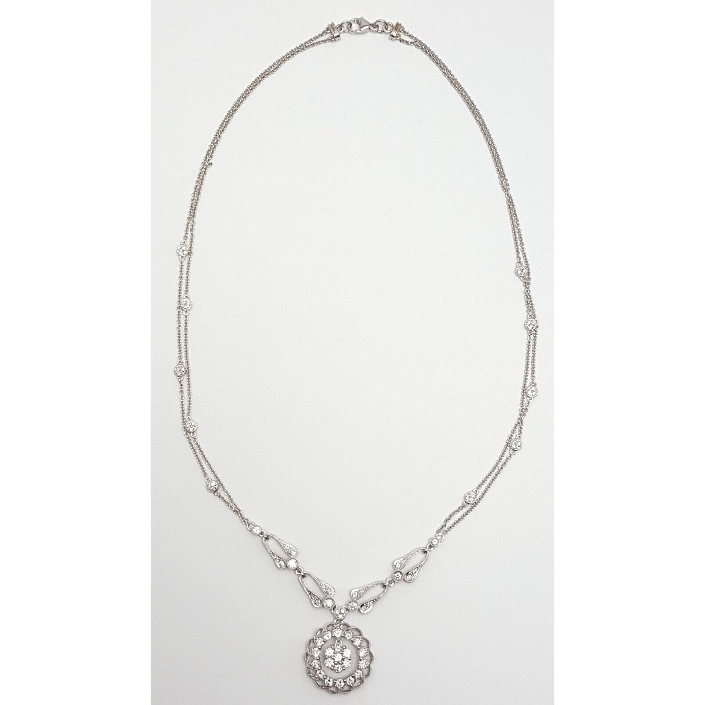 18K White Gold Round Diamond Cable Link Chain Necklace