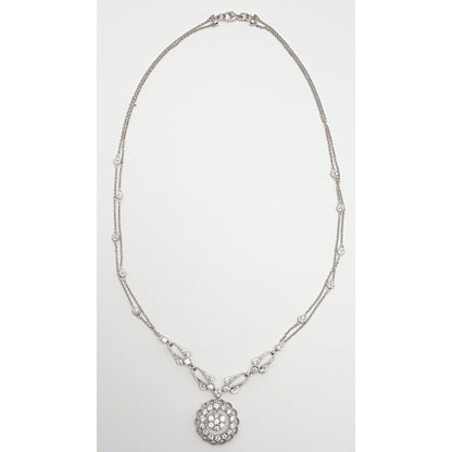 18K White Gold Round Diamond Cable Link Chain Necklace