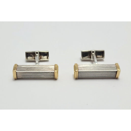 Modern GTP 18K Solid Yellow Gold & 925 Sterling Silver Cufflinks