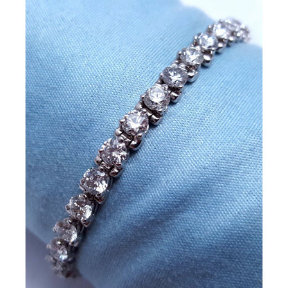 14K Solid White Gold Diamond Tennis Link Bracelet