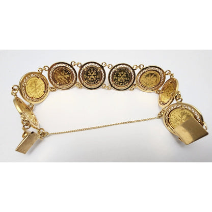 18K Yellow Gold Caciques De Venezuela 21K Gold Coin Link Bracelet