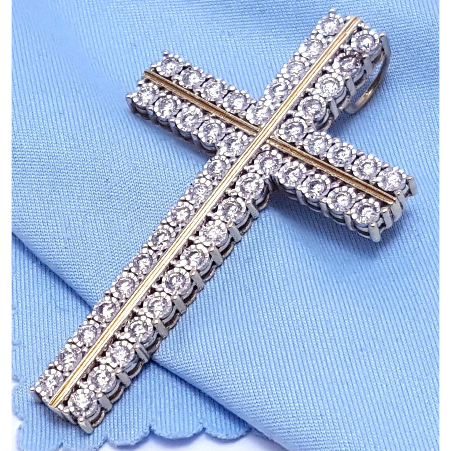 10K Solid Two Tone Gold Designer Diamond Cross Pendant Charm 1.44 ct